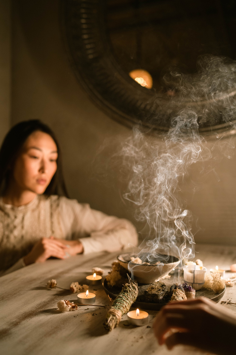 Burning Sage in a Brass Tray